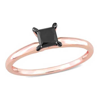 3/4 ct Black Diamond Solitaire Engagement Ring in 14K Rose Gold