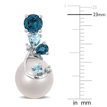 9-10MM Cultured Pearl, London & Sky Blue Topaz with Diamond Accent
Earrings in Sterling Silver