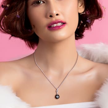9.5-10MM Black Tahitian Cultured Pearl and Diamond Twist Pendant with
Chain in Sterling Silver