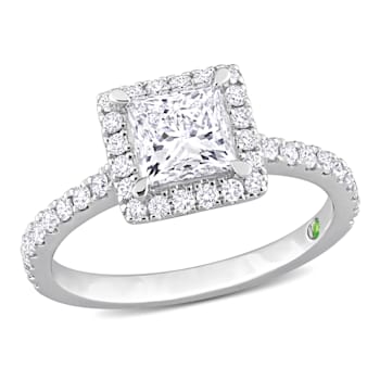 1 1/2 CT TGW Lab Grown Diamond with Tsavorite Accent Halo Engagement
Ring in 14K White Gold