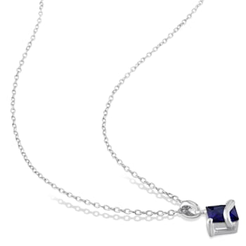 1 1/3 CT TGW Created Blue Sapphire Solitair Square Pendant with Chain in
Sterling Silver
