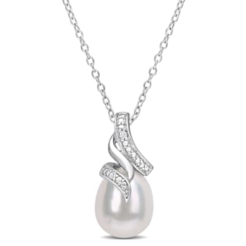 8.5-9MM Freshwater Cultured Pearl and Diamond Accent Pendant with Chain
in Sterling Silver