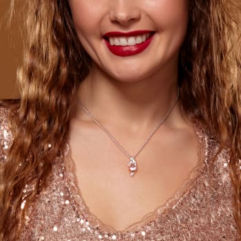9-9.5MM Pink Freshwater Cultured Pearl and Diamond Pendant with Chain in
Sterling Silver