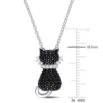 Black Spinel and Created White Sapphire Cat Pendant with Chain in
Sterling Silver with Black Rhodium