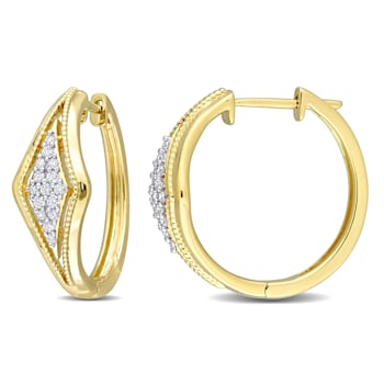 1/5 CT TW Diamond Pave Hoop Earrings in 10k Yellow Gold
