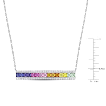 3 3/8 CT TGW Multi-Color Created Sapphire Bar Necklace in Sterling Silver