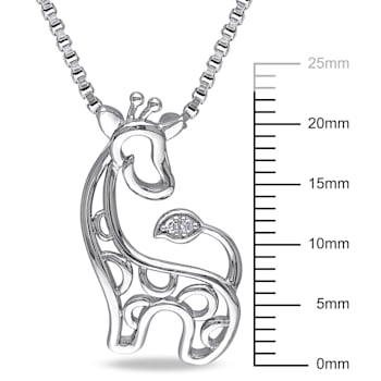 Diamond Giraffe Pendant with Chain in Sterling Silver