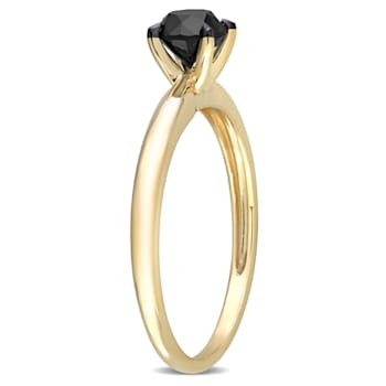 3/4 ct Black Diamond Solitaire Engagement Ring in 14K Yellow Gold