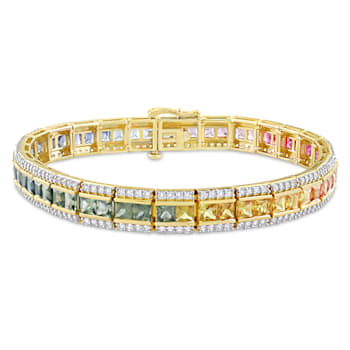 15 3/8 CT TGW Multi-Color Square and Round Sapphire Tennis Bracelet in
14K Yellow Gold