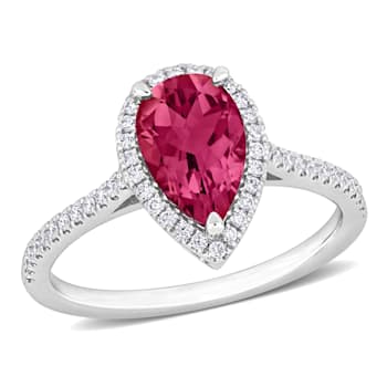 2 3/5 CT TGW Ruby and 1/4 CT TW Diamond Halo Ring in 14K White Gold