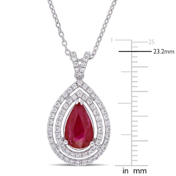 1 3/4 CT TGW Ruby and 1/3 CT TW Diamond Teardrop Necklace in 18K White Gold