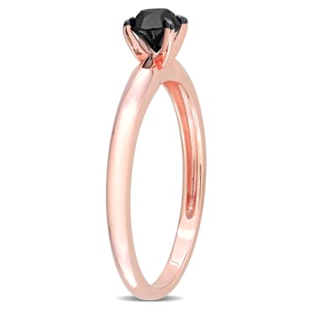 1/2 ct TW Black Diamond Solitaire Engagement Ring in 14K Rose Gold
