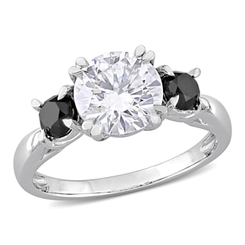 2 CT DEW Created Moissanite and 3/4 CT TW Black Diamond 3-Stone
Engagement Ring in 10K White Gold