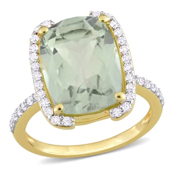 6 7/8 CT TGW Green Quartz and White Topaz Semi Halo Ring in Yellow
Plated Sterling Silver