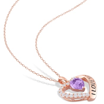 1 5/8 CTW Amethyst and White Topaz Heart 'I Love You' Rose Plated
Sterling Silver Pendant with Chain
