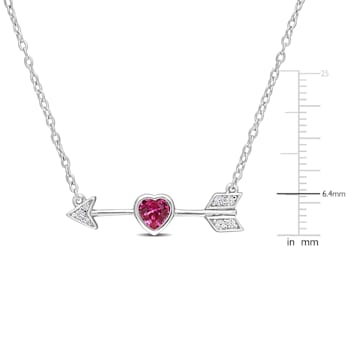 Created Ruby, Created White Sapphire and Diamond Heart and Arrow
Sterling Silver Pendant with Chain