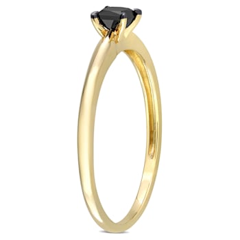 1/4 ct Black Diamond Solitaire Engagement Ring in 14K Yellow Gold