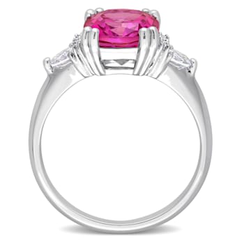 4 1/2 CT TGW Pink Topaz, White Topaz and Diamond Accent 3-Stone Ring in
Sterling Silver