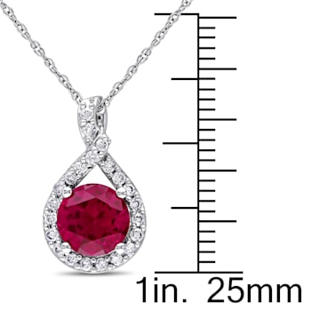 1 5/8 CT TGW Created Ruby and 1/4 CT TW Diamond Teardrop Pendant with
Chain 10K White Gold