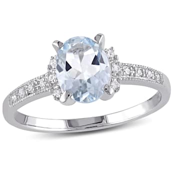 1 CT TGW Aquamarine and Diamond Accent Ring in Sterling Silver