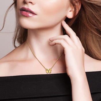 1/5 CT TGW Alexandrite Butterfly Necklace in Yellow Plated Sterling Silver