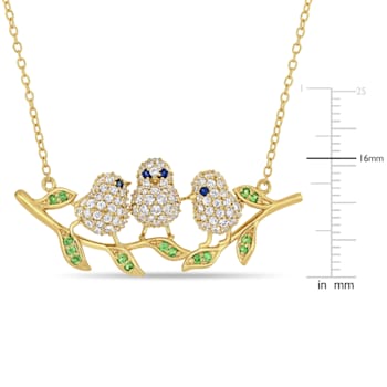 1 2/5 CTW Created Blue & White Sapphire Tsavorite Leaf Chick
Necklace Yellow Plated Sterling Silver