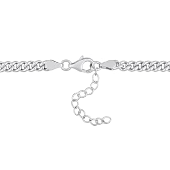 7/8 CT TGW Octagon Created Emerald Curb Link Chain Necklace in Sterling Silver