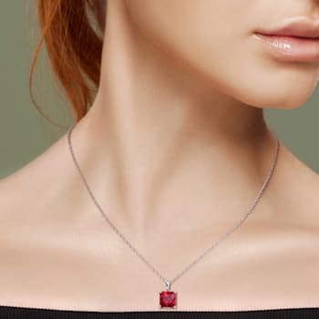 3 5/8 CT TGW Created Ruby Pendant with Chain in Sterling Silver