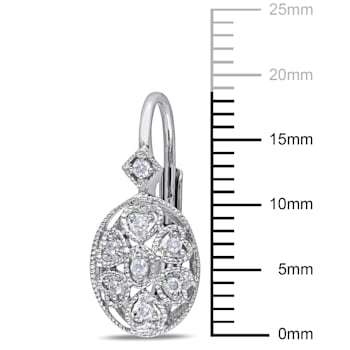 1/8 CT TW Diamond Vintage Heart Leverback Earrings in Sterling Silver