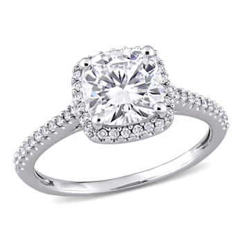 2 CT DEW Created Moissanite and 1/4 CTW Diamond Halo Engagement Ring 14K
White Gold