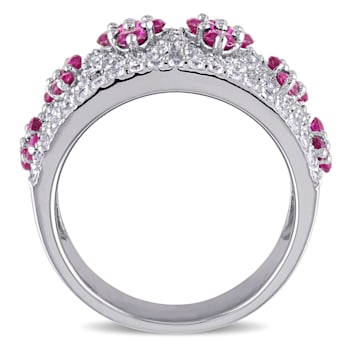 3 CT TGW Created Ruby and Created White Sapphire Floral Vintage Ring in
Sterling Silver