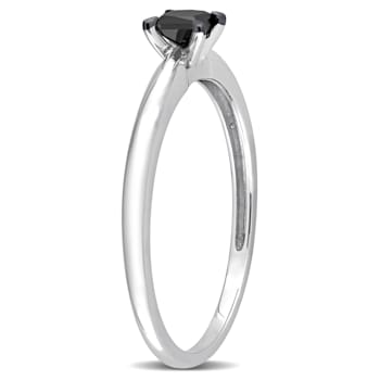 1/4 ct Black Diamond Solitaire Engagement Ring in 14K White Gold