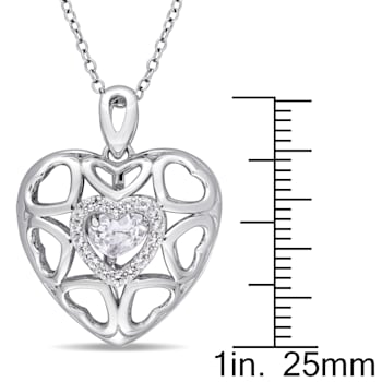 1 1/4 CTW White Topaz Heart Locket Pendant with Chain in Sterling Silver