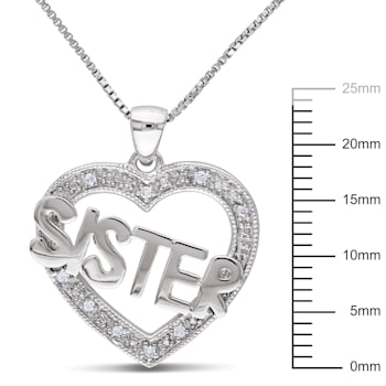Diamond Heart "Sister" Pendant with Chain in Sterling Silver