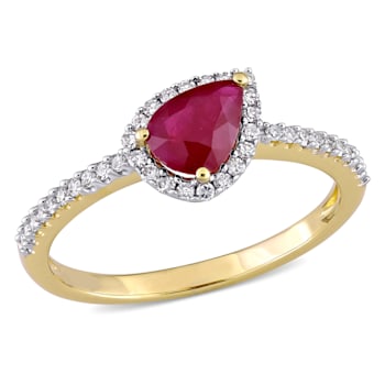 7/8 CT TGW Ruby and 1/5 CT TW Diamond Tilted Teardrop Halo Ring in 14K
Yellow Gold