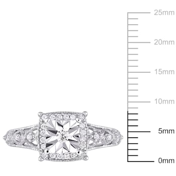 1/5 CT TW Diamond Square Halo Vintage Promise Ring in Sterling Silver