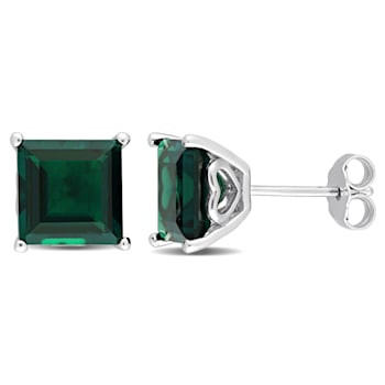 5 1/10 CT Square TGW Created Emerald Stud Earrings in Sterling Silver