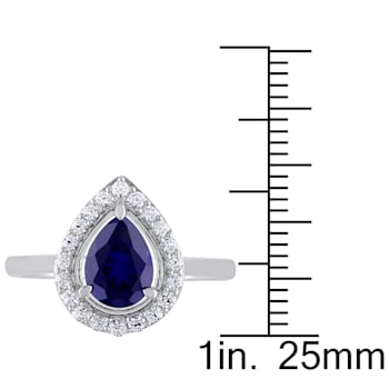 2 1/5 CT TGW Created Blue and White Sapphire Halo Ring in Sterling Silver