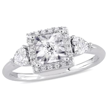 1/6 CT TW Diamond Halo Ring in Sterling Silver
