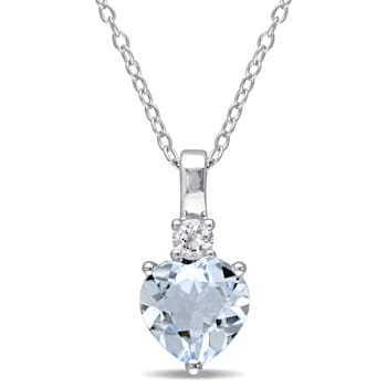 1 5/8 CT TGW Aquamarine and Created White Sapphire Heart Pendant with
Chain in Sterling Silver