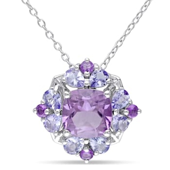 3 CT TGW Amethyst and Tanzanite Quatrefoil Floral Pendant with Chain in
Sterling Silver