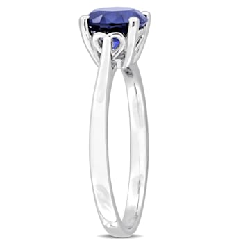 1 5/8 CTW Created Blue Sapphire Solitaire Ring in Sterling Silver