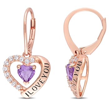 1 1/2 CT TGW Amethyst and White Topaz Heart Earrings in 18K Rose Gold
Over Sterling Silver