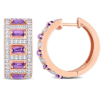 2 1/2ctw African Amethyst and White Topaz Hoop Earrings in 18K Rose Gold
Over Sterling Silver