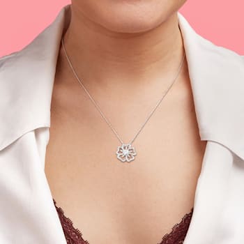 1 1/10 CT DEW Created Moissanite Flower Pendant with Chain in Sterling Silver