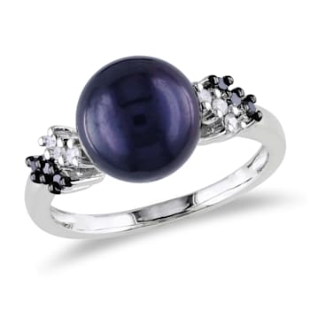 9-9.5MM Black Freshwater Cultured Pearl and 1/8 CT TW Black & White
Diamond Ring in Sterling Silver