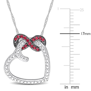1/6 CT TGW Ruby Infinity Heart Pendant with Chain in 10K White Gold