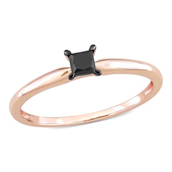 1/4 ct Black Diamond Solitaire Engagement Ring in 14K Rose Gold