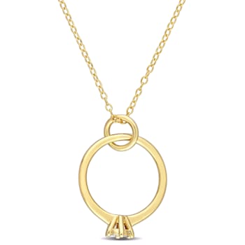 Promise Ring Charm Diamond Accent Pendant with Chain in Yellow Plated
Sterling Silver