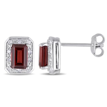 1 1/2 CT TGW Garnet and 1/10 CT TW Diamond Halo Stud Earrings in
Sterling Silver